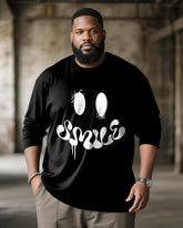 Big & Tall Men's Splash Ink Back Smiley Letter Print Long Sleeve T-Shirt